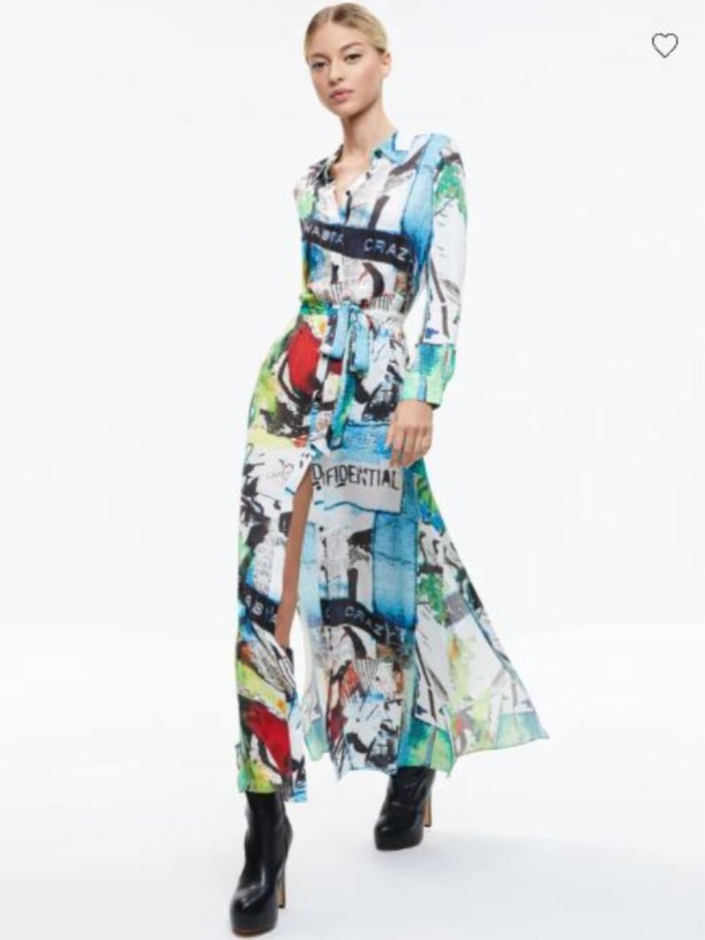 Alice + Olivia x Basquiat Chassidy Maxi Shirt Dress “He was crazy” print